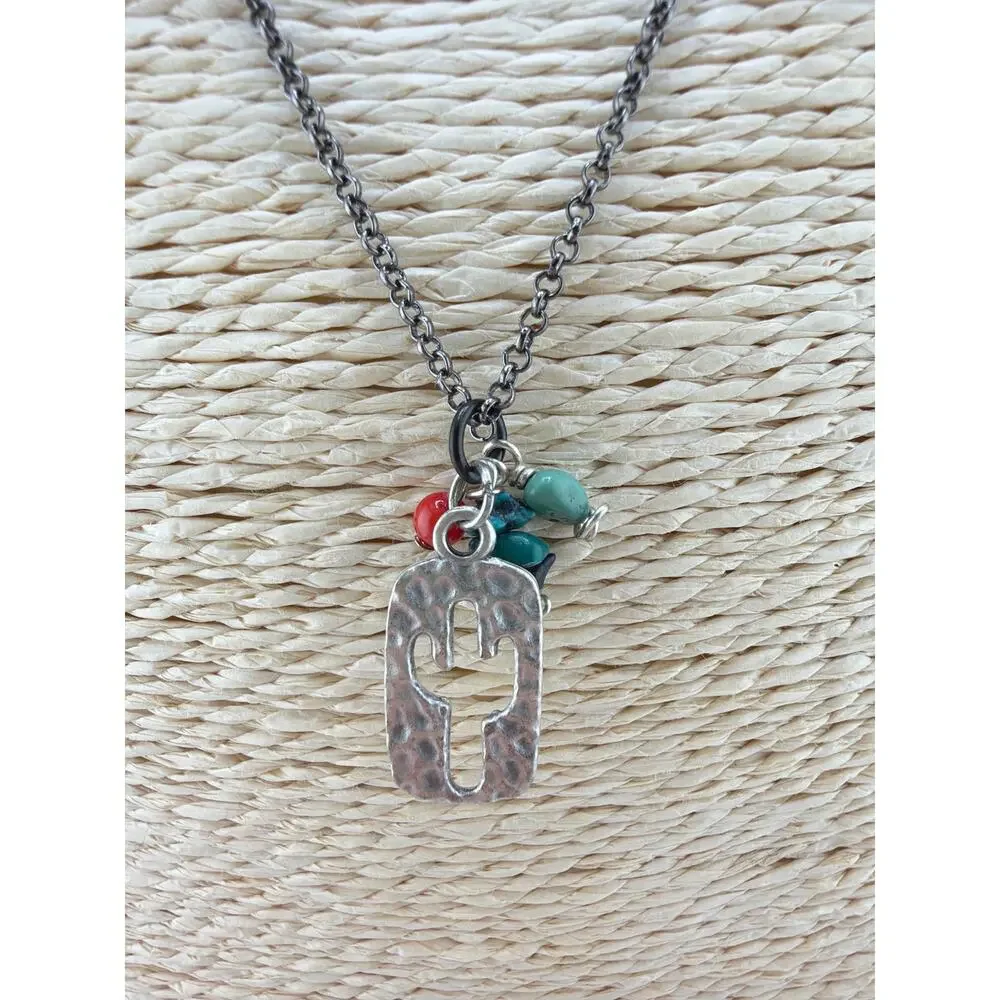 Handcrafted Southwestern Saguaro Cactus Hammered Pendant Necklace